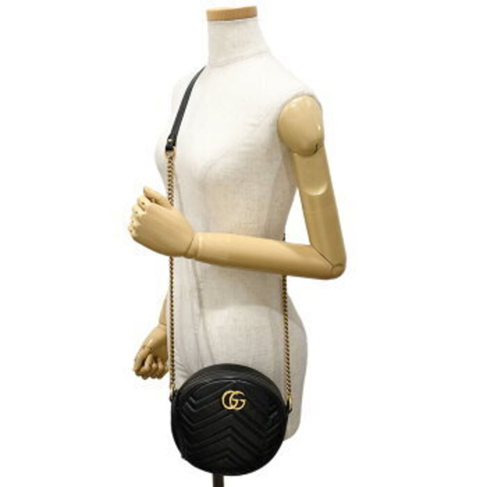 Gucci Bag GG Marmont Shoulder Chain Quilted Leather Black Heart Round - Picture 10 of 10